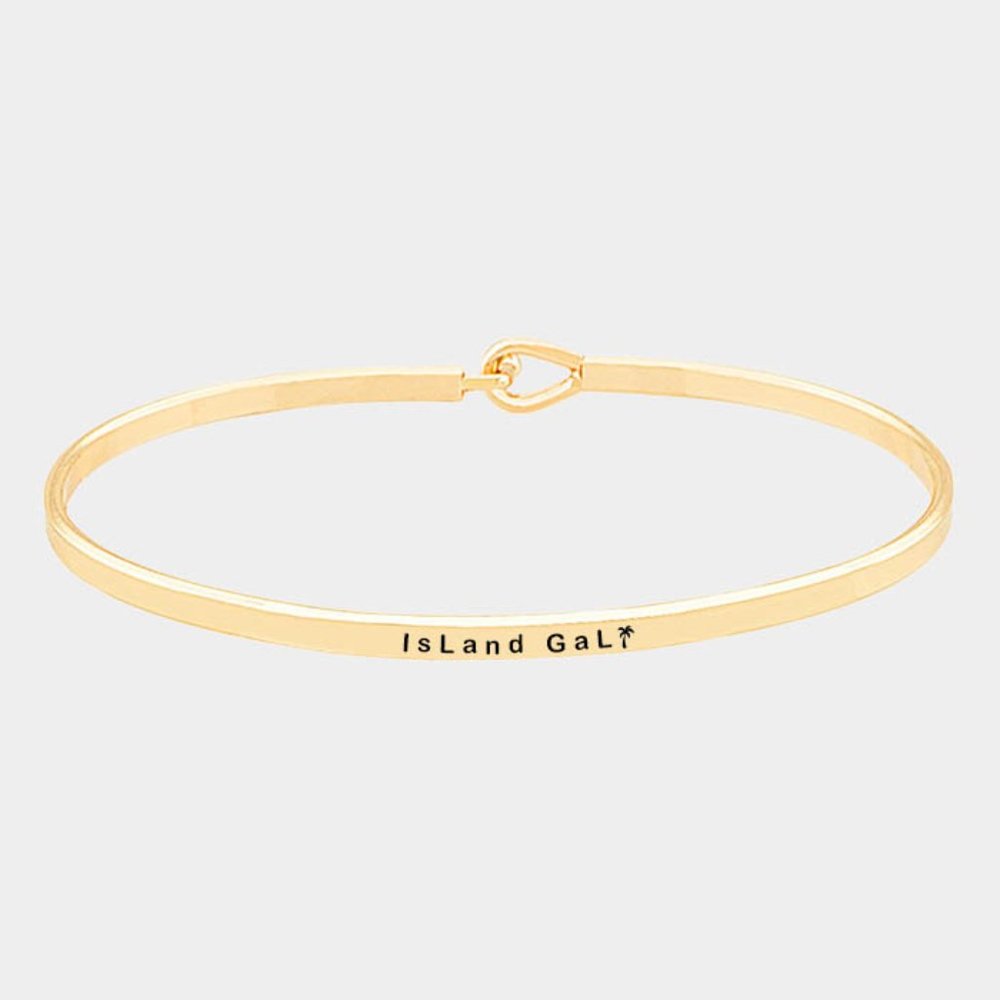 Message Bracelet Thin Hook Bangle ISLAND GAL Palm Tree GOLD